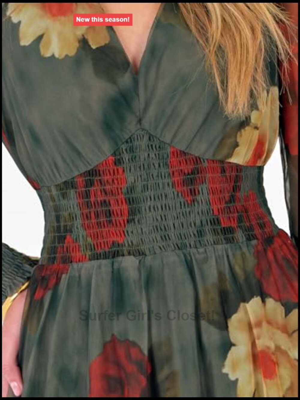 Women's Floral Tulle Long Sleeve V-Neck Maxi Dress - Wedding Guest - Picture 2 of 7
